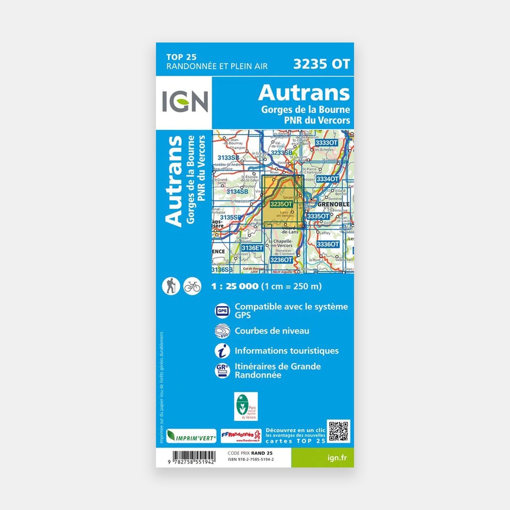 Autrans-Gorges de la Bourne / PNR du Vercors GPS 1/25 3235OT (2022)