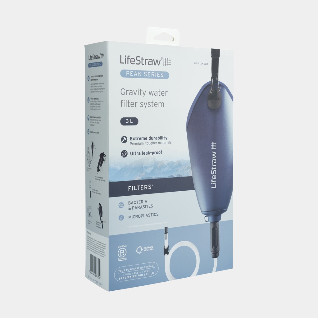 Peak Series Compact Gravity Water Filter System 3L Mountain Blue
