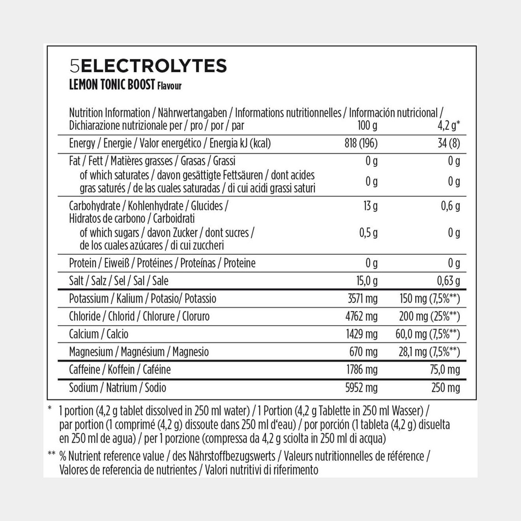 5 Electrolytes Tabs Lemon Tonic Boost (Caffeine)