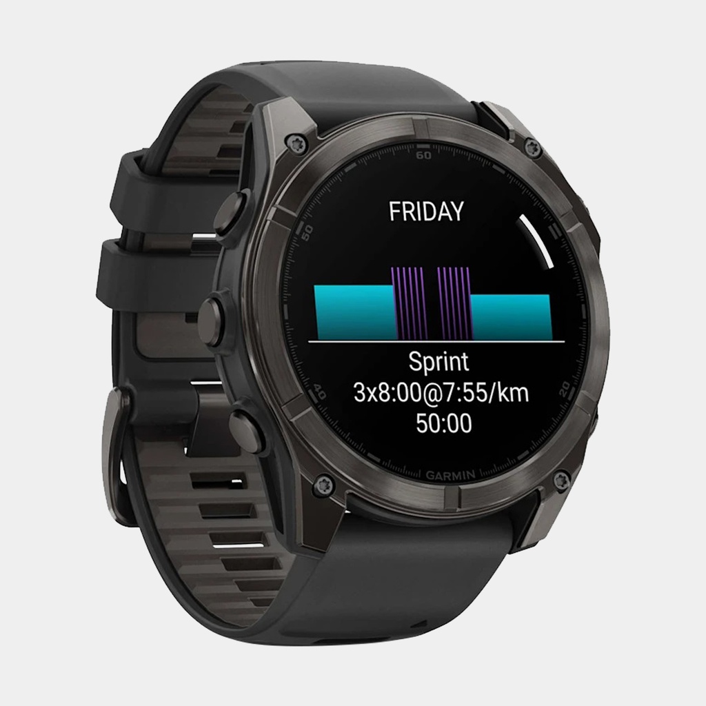 Fenix 8 Amoled Sapphire Titanium Carbon Gray DLC w/ Black / Pebble Gray Silicone Band