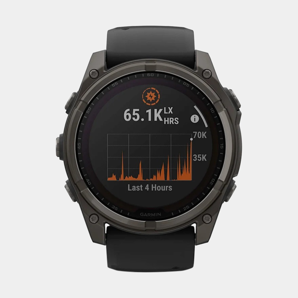 Fenix 8 Solar Sapphire Titanium DLC Carbon Grey w/ Black  w/ Black / Pebble Gray Silicone Band