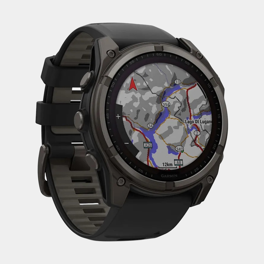 Fenix 8 Solar Sapphire Titanium DLC Carbon Grey w/ Black  w/ Black / Pebble Gray Silicone Band