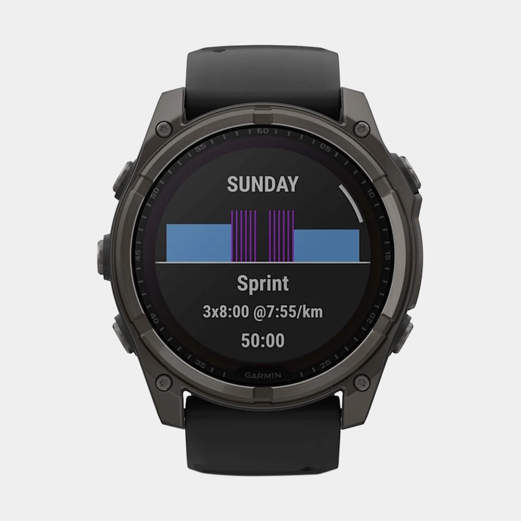 Fenix 8 Solar Sapphire Titanium DLC Carbon Grey w/ Black  w/ Black / Pebble Gray Silicone Band