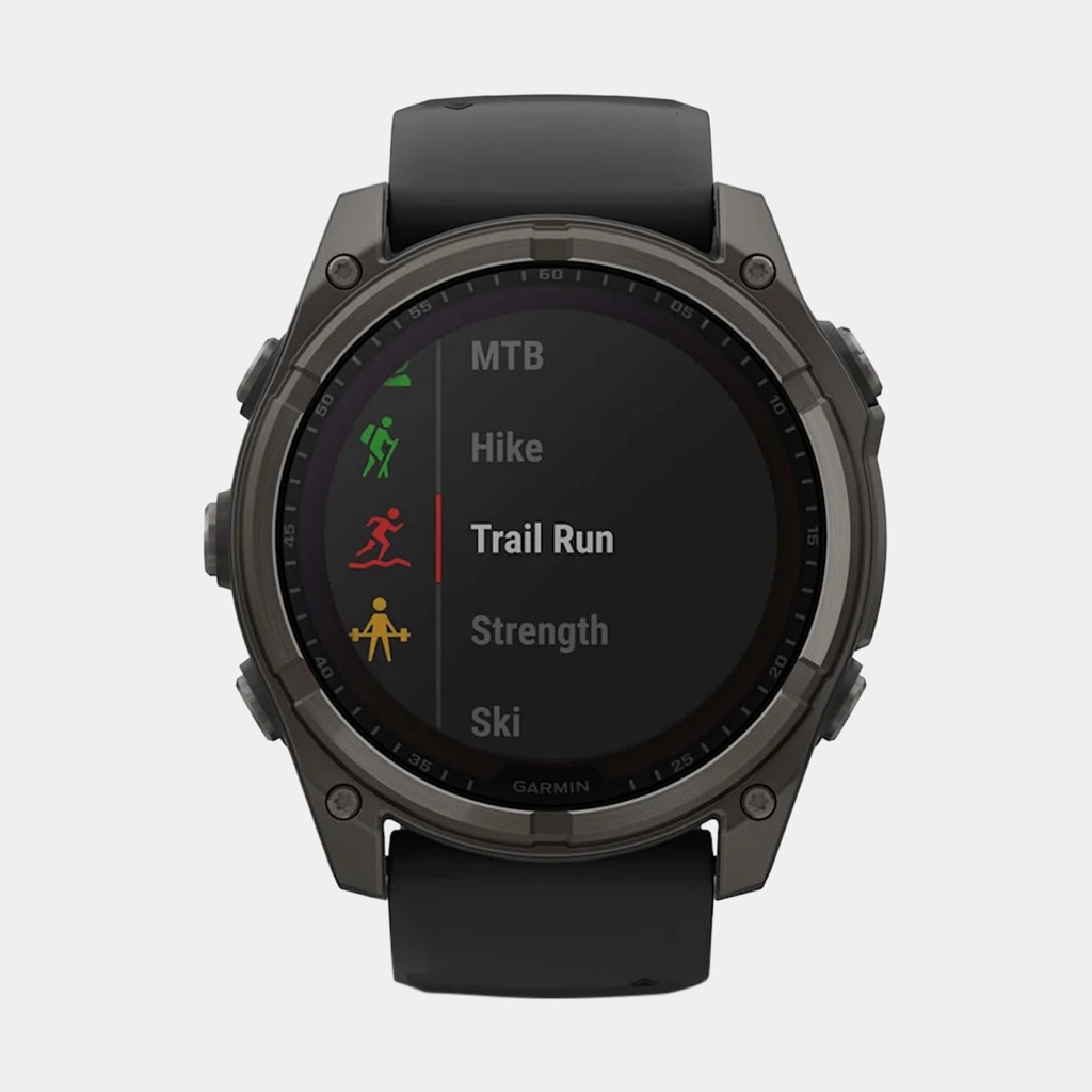 Fenix 8 Solar Sapphire Titanium DLC Carbon Grey w/ Black  w/ Black / Pebble Gray Silicone Band