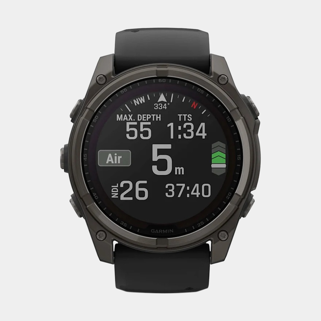 Fenix 8 Solar Sapphire Titanium DLC Carbon Grey w/ Black  w/ Black / Pebble Gray Silicone Band