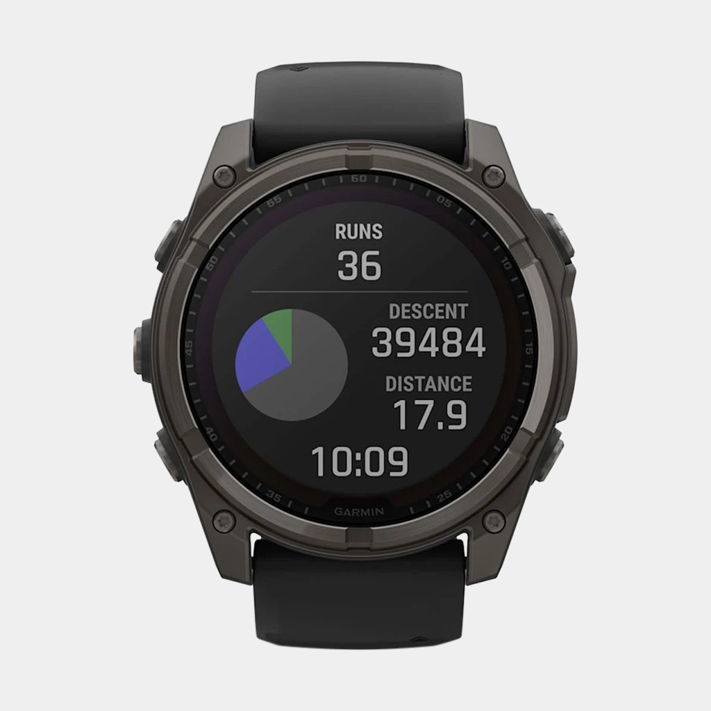 Fenix 8 Solar Sapphire Titanium DLC Carbon Grey w/ Black  w/ Black / Pebble Gray Silicone Band