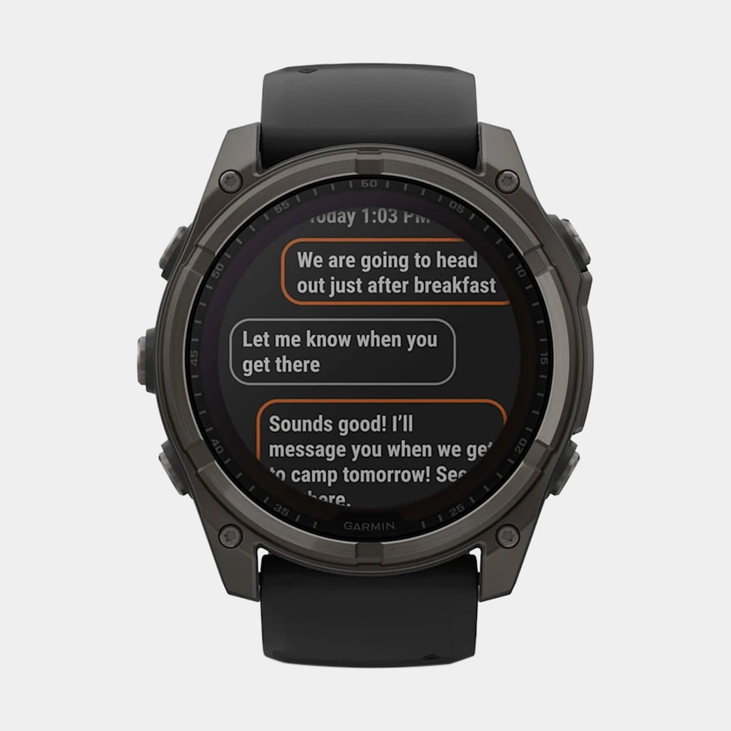 Fenix 8 Solar Sapphire Titanium DLC Carbon Grey w/ Black  w/ Black / Pebble Gray Silicone Band