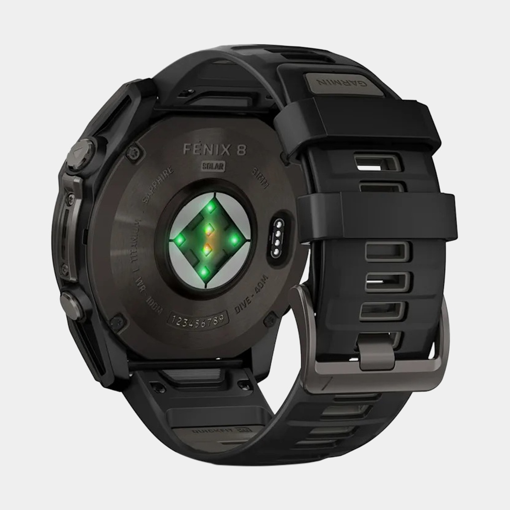 Fenix 8 Solar Sapphire Titanium DLC Carbon Grey w/ Black  w/ Black / Pebble Gray Silicone Band