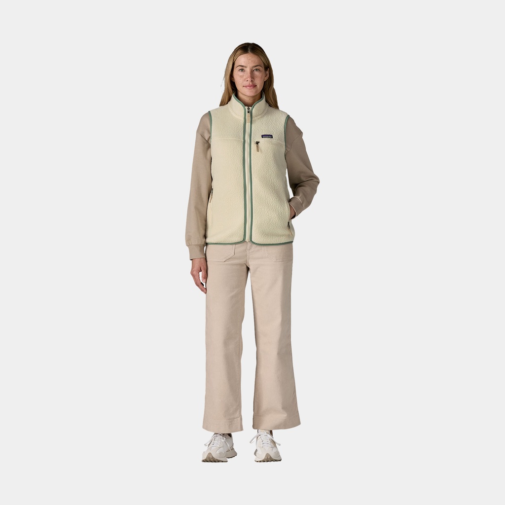 Retro Pile Fleece Vest Women Natural w/Ellwood Green