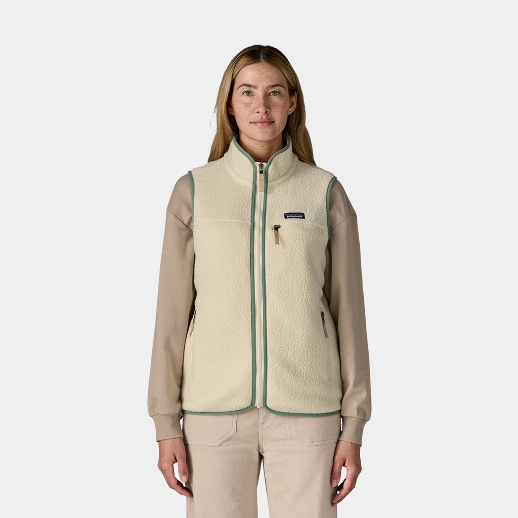 Retro Pile Fleece Vest Women Natural w/Ellwood Green