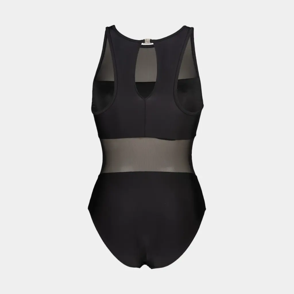 Mesh Panels Swimsuit Vent Back Women Black