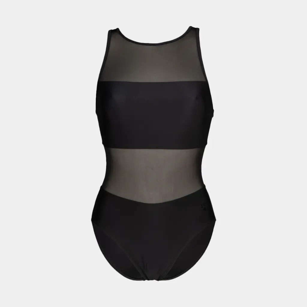 Mesh Panels Swimsuit Vent Back Women Black