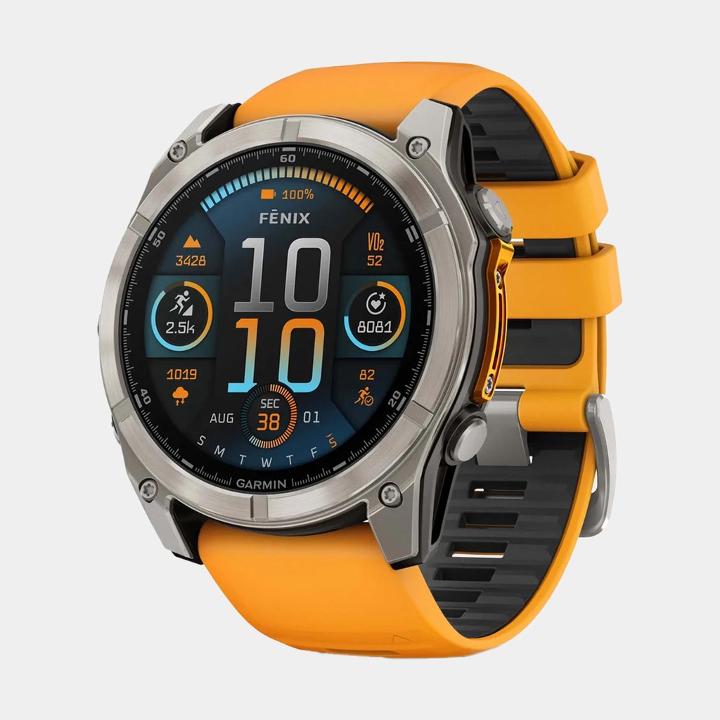 Fenix 8 - Amoled Sapphire Titanium w/ Orange / Graphite Silicone Band