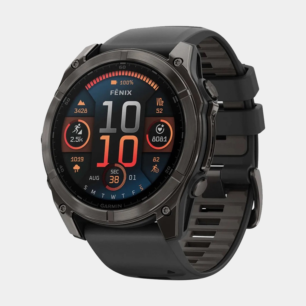 Fenix 8 - Amoled Sapphire Titanium Carbon Gray DLC w/ Black / Pebble Gray Silicone Band