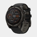 Fenix 8 - Solar Sapphire Titanium DLC Carbon Grey w/ Black  w/ Black / Pebble Gray Silicone Band