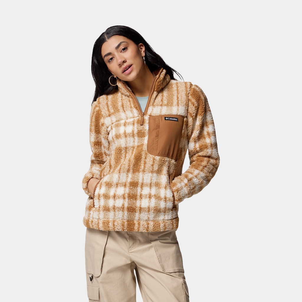 West Bend 1/4 Zip II Women Camel Brown Herringplaid