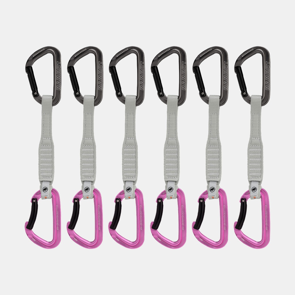 6 Pack Workhorse Keylock Quickdraws 17cm Grey / Pink
